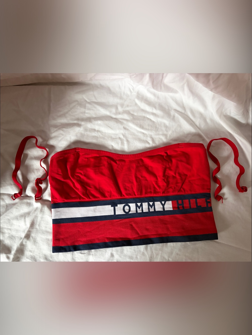 Tommy Hilfiger Red Bandeau Top with Navy & White Stripe